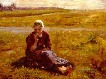  Ida Pintura - Tarde, comida, campo, realista, Jules Breton.